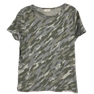 T.LA Camo Top Tee Green Deconstructed Distressed Anthropologie Womens M